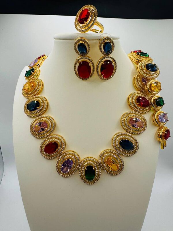 #76 ZIRCONIA MULTI COLOR GOLD TONE PARTY SET